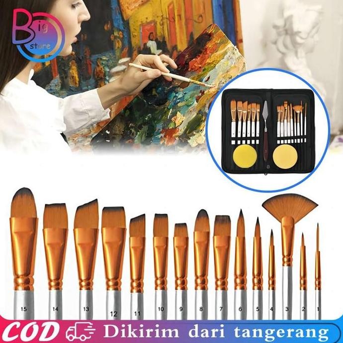 

18Pcs Set Kuas Lukis Lengkap / Kuas Melukis Kuas Cat Lukis / Alat Lukis Kuas Cat Air Minyak / Art Brush Set