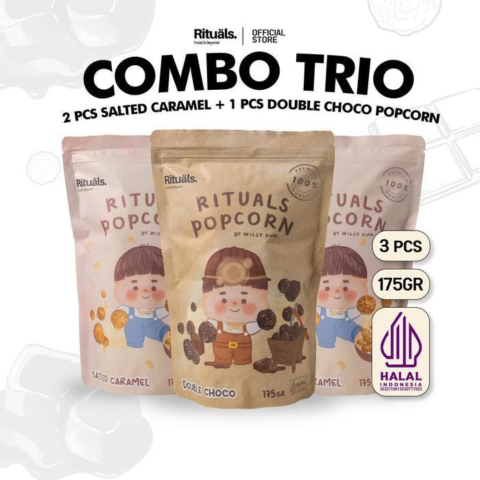 

[Combo Trio Mix] 2 Salted Caramel Popcorn + 1 Rituals Popcorn Ukuran Large -Snack Jagung Cemilan Crispy