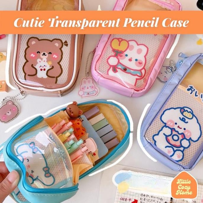 

Cutie Jumbo Transparent Pencil Case Korean Style Kotak Pensil Besar Resleting Zipper