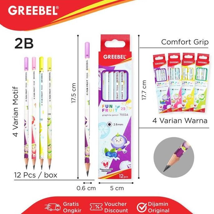 

Greebel Pensil Kayu 2B 7032 Fun Fruite (12Pcs/Set) / Pensil Tulis / Grafit / Graphite / Pensil Ujian Sekolah / Pensil Gambar New Stok