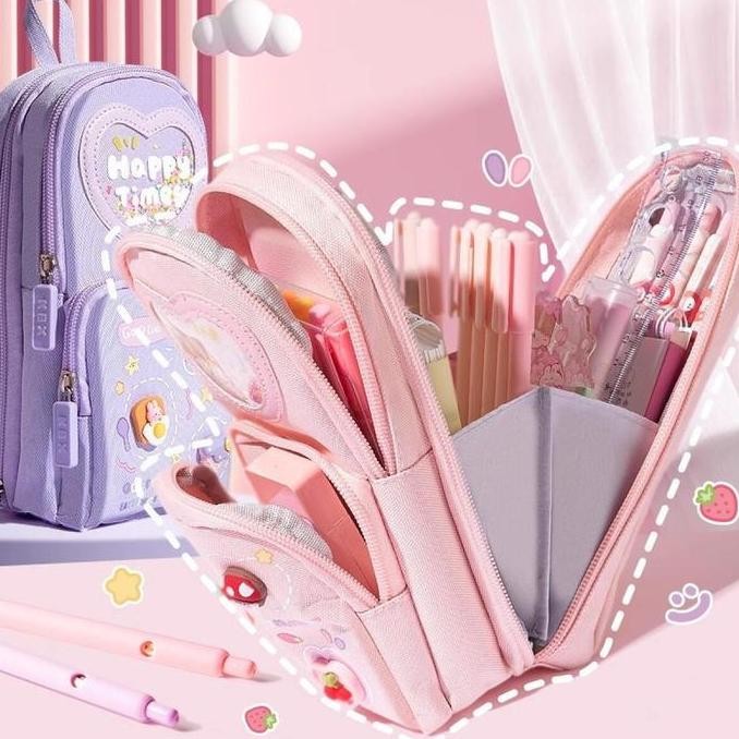 

[Bonus Stiker] Pencil Case 3D Glitter Lucu Korea Karakter Kapasitas Besar Siswa Cewek Cowok