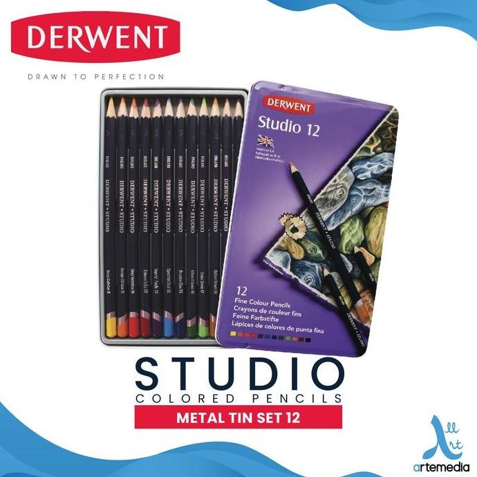 

Pensil Warna Derwent Studio 12 Warna Metal Tin Kotak Pensil Artist