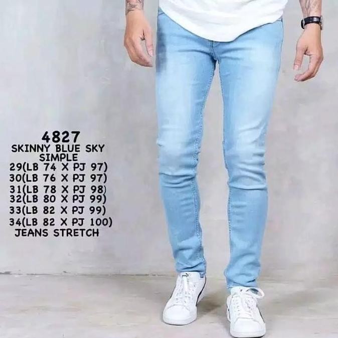 

Celana Jeans Pensil Skinny Pria Soft Jeans Biru Muda Slimfit Kekinian
