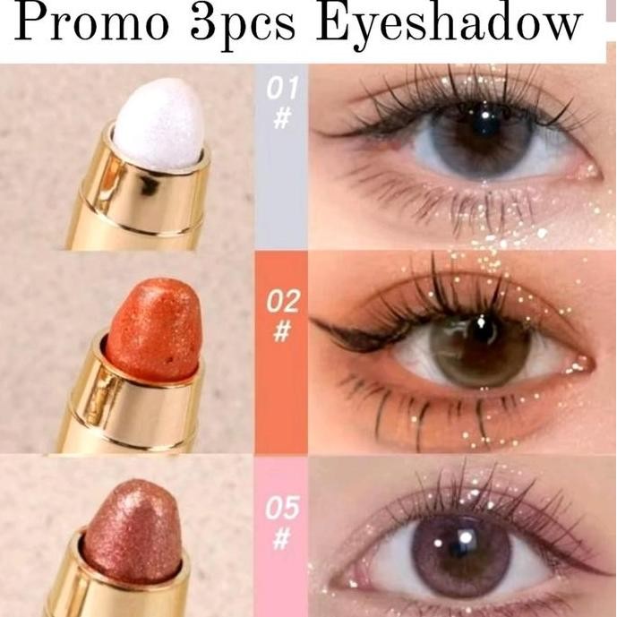 

Eyeshadow Pensil Stick 3 Warna Glitter Waterproof Eyeliner Eyeshadow Silver Orange Brown
