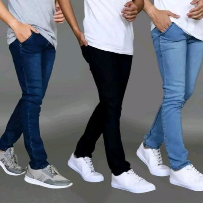 

Celana Jeans Stretch Pria Slimfit Pensil Cowok Panjang Bahan Soft Denim Melar Biru Hitam Distro Kekinian