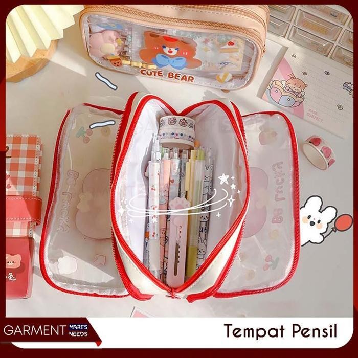 

EMS Tempat Pensil Anak Transparan Lucu Zipper Bag Dompet Besar Karakter Motif Pouch Stationary Serbaguna alat tulis