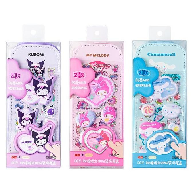 

Tempat Pensil Sanrio Diy Stiker 3D / Kotak Pensil Original Sanrio 2 Tingkat Cinnamorol Melody Kuromi