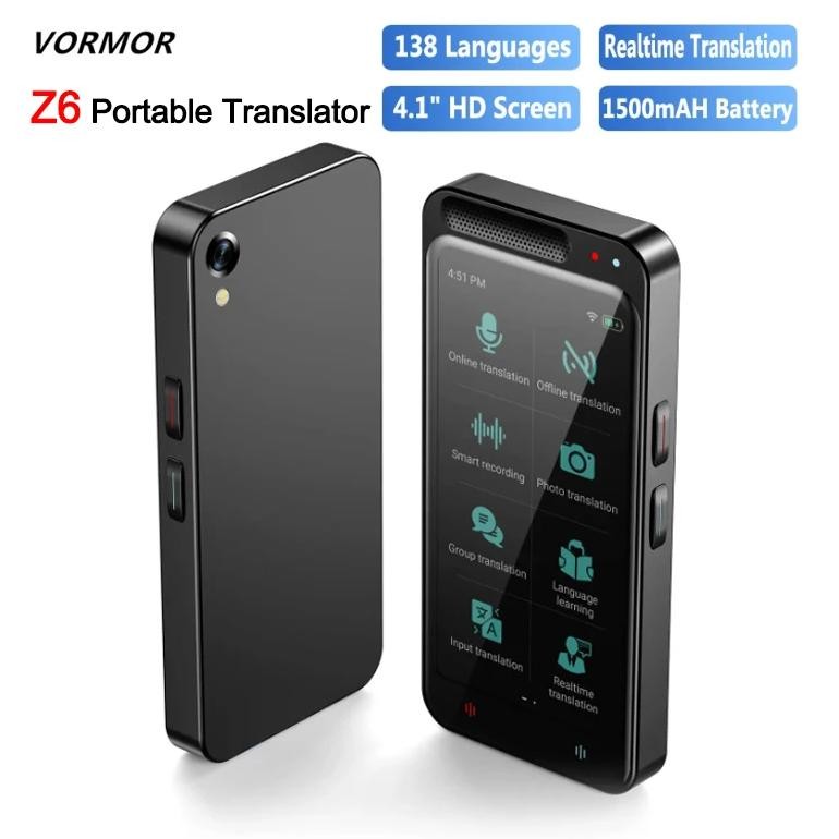 Vormor Z6 Translator Portable 4.1 Inches AI Voice Translator 138 Multiple Languages Voice Text Trans