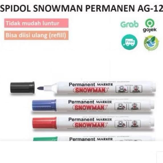 

( 1 Pack ) Spidol Snowman Permanen Ag-12 Permanen 1 Pack Isi 12 Biji New Stok