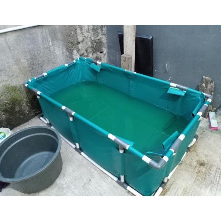 Kolam Terpal Rangka Pipa Fulset 150X100X50 Bahan PVC Orchid (#KOLAM #RANGKA #PEMBUANGAN AIR) DiM