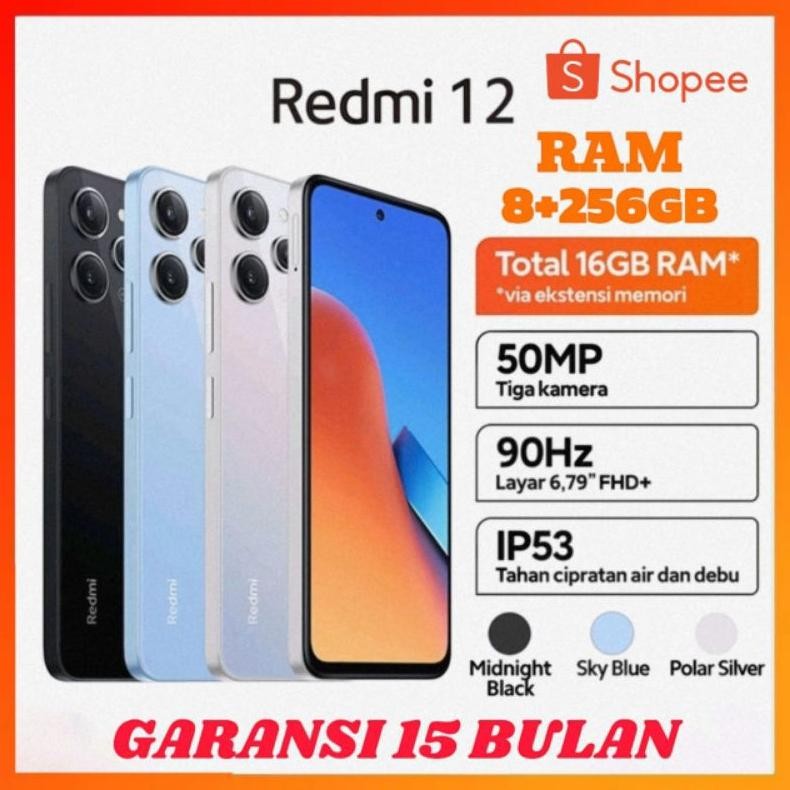 [PROMO] HP XIOMI REDMI 12 Ram 8+128GB & 8+256GB (Camera 50MP + Display 6,79 FHD + Fast Charging 15 W