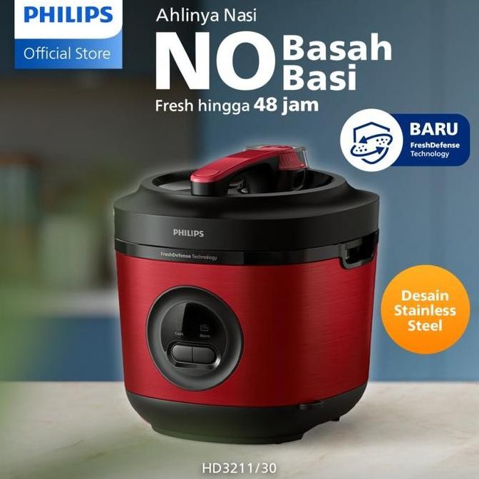PHILIPS Magic Com Rice Cooker HD3211 1.8L Stainless Steel Anti Lengket