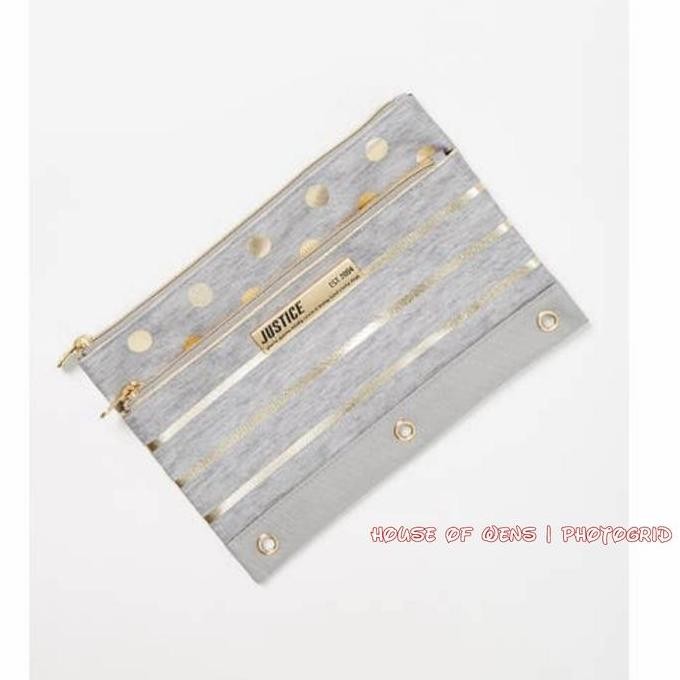 

Justice Grey Foil Stripe And Dot Pencil Case Original - Tempat Pensil