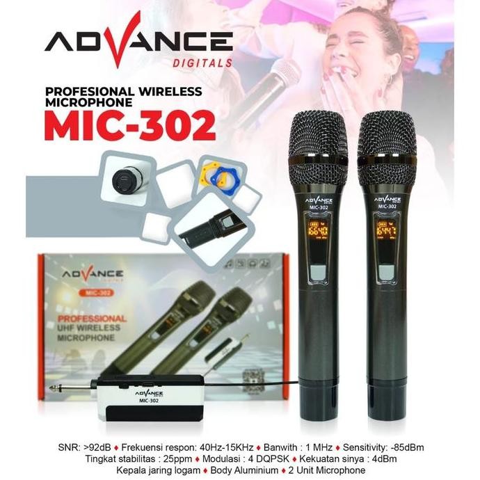 Mic Wireless ADVANCE UHF MIC-302 Karaoke Profesional Dual Mic