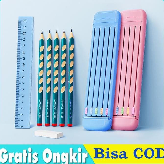 

8 In 1 Set Pensil Penghapus Penggaris 2B Alat Tulis Sekolah Anak New Stok