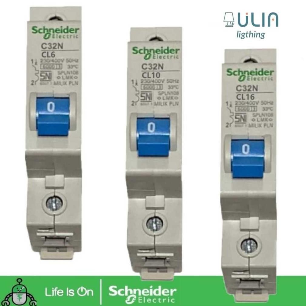 MCB SCHNEIDER 2 AMPERE 2A 4A 6A 10A 16A 20A 25A 35A 40A CL C32N  BIRU SPLN PLN PEMUTUS ARUS LISTRIK 