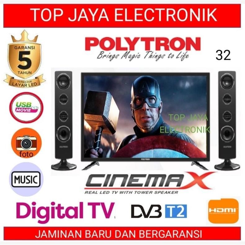 LED TV POLYTRON 32 INCH DIGITAL TV DVB-T2,EWS CINEMAX BARU BERGARANSI RESMI DiM