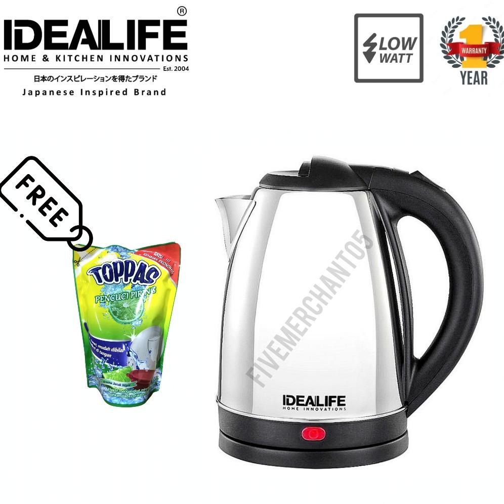 Teko Listrik Idealife IL 110 1,8 Liter Low Watt Electric Kettle IL-110 Pemanas Air Otomatis Ideal Li