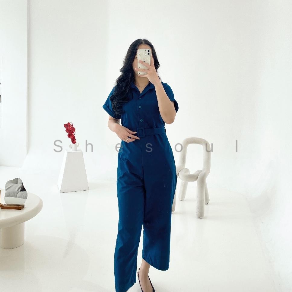 Katun Hitam 1102.1113 Hervi Long Jumpsuit Overall Baju Kodok Langsung Celana Wanita Dewasa Kekinian 