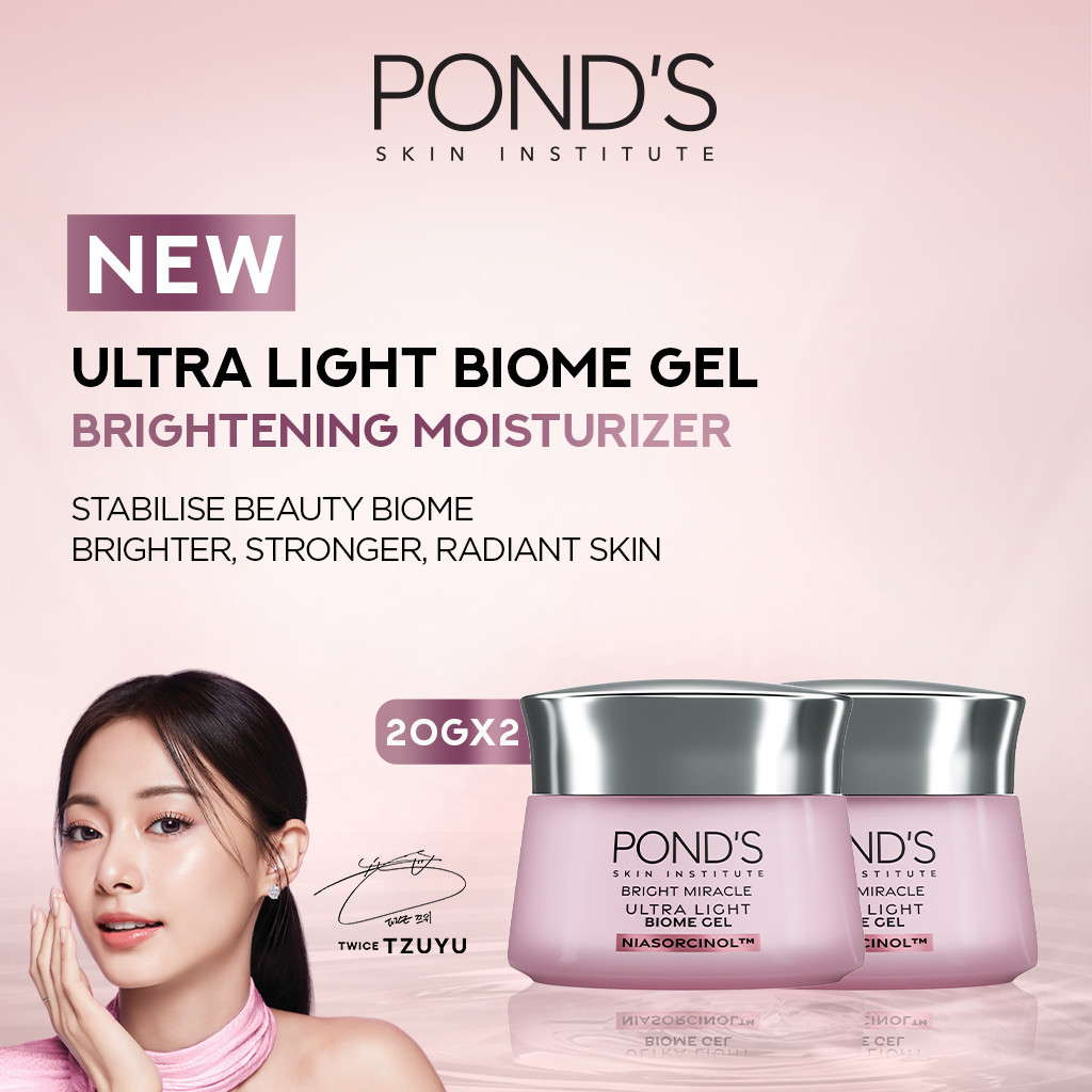 PONDS BRIGHT MIRACLE ULTRA LIGHT BIOME GEL - BRIGHTENING MOISTURIZER GEL 20GR Twinpack