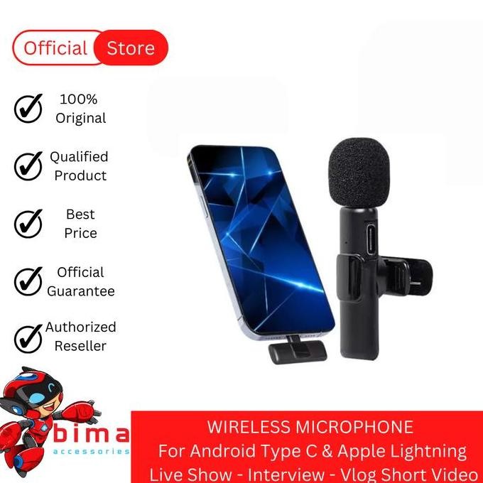 BARU MIC WIRELESS CLIP ON ANDROID TYPE C & IPHONE LIGHTNING - MIC VLOG WIRELESS