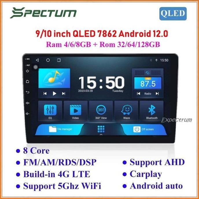// Headunit Android Spectum Ts10 Uis7862 Qled Dsp 4G Bt Gps Wifi Carplay //