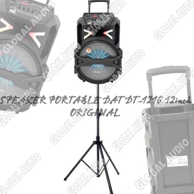 BARU SPEAKER PORTABLE DAT 1216 12 INCH + 2 MIC WIRELESS + STAND + BUSA MIC KARAOKE