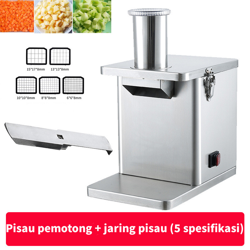 Mesin Potong Dadu Sayuran Listrik Stainless Steel Pemotong Kentang Wortel Ubi Multifungsi Dengan 5