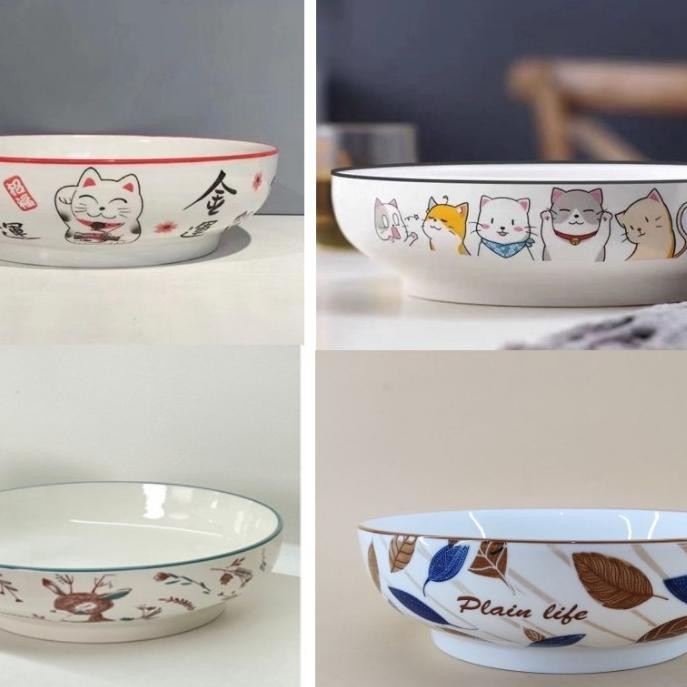 Berkualitas HHS Mangkok Keramik Motif Kucing JUMBO Ukuran 23cm