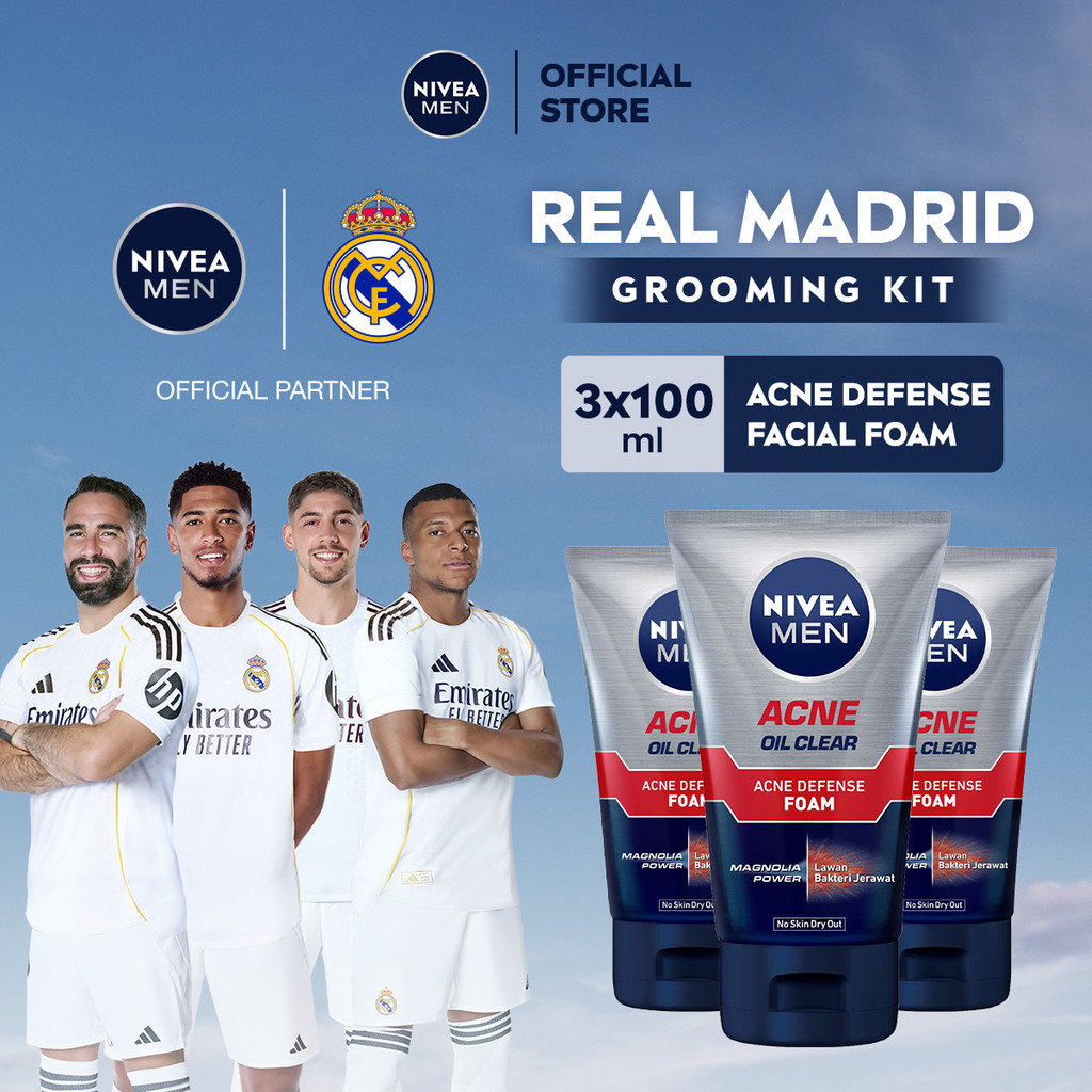 (PAKET HEMAT ISI 3) NIVEA MEN Facial Foam Oil Clear Acne Defense 100ml - Sabun cuci muka pria bebas 