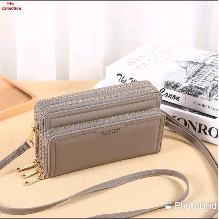 Dompet Wanita 3 Resleting Dompet Panjang Wanita Dompet Hp Selempang Dompet Kulit Cewe