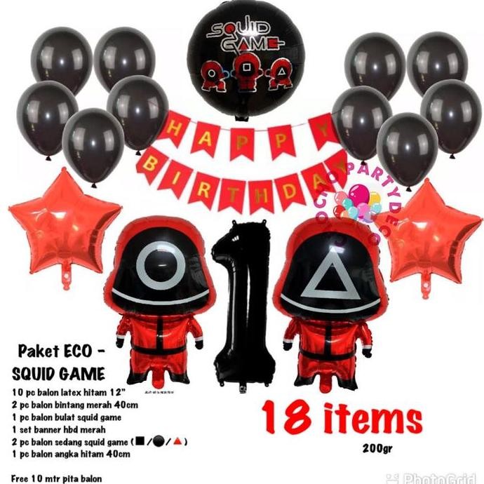 ready (1set) Paket Ulang Tahun ECO Squid game - dekorasi ulang tahun tema sq