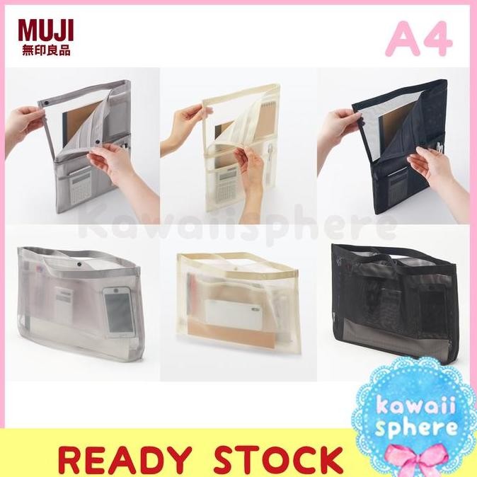 

MUJI NYLON MESH BAG-IN-BAG A4 | LANDSCAPE / PORTRAIT | MUJI INNER BAG ORGANIZER | READY STOCK HANDCARRY JEPANG