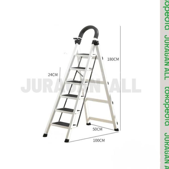 ready TANGGA LIPAT/TANGGA PORTABLE/TANGGA LIPAT BESI ALUMUNIUM-6 STEP PUTIH