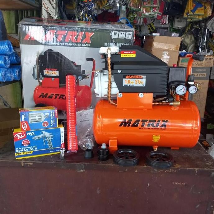 Paket Komplit Kompresor Cat Listrik 1 Hp 25 Liter Matrix Mtx-125 Mtx25