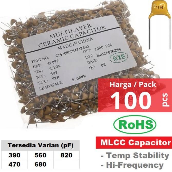 GROSIR PACK - MULTILAYER CAPACITOR MLCC 390PF 470PF 560PF 680PF 820PF KAPASITOR X7R