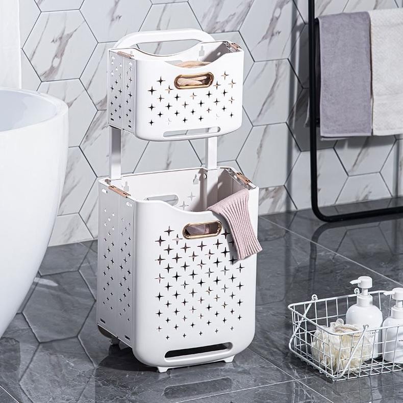 Keranjang Tempat Pakaian Kotor Keranjang Laundry 2 Tingkat Beroda / Laundry Basket MURAH