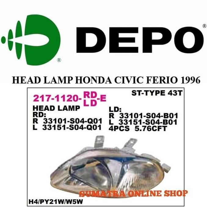 New Lampu Depan Civic Ferio 1996-1997 DEPO - Headlamp Kiri Kanan Kristal