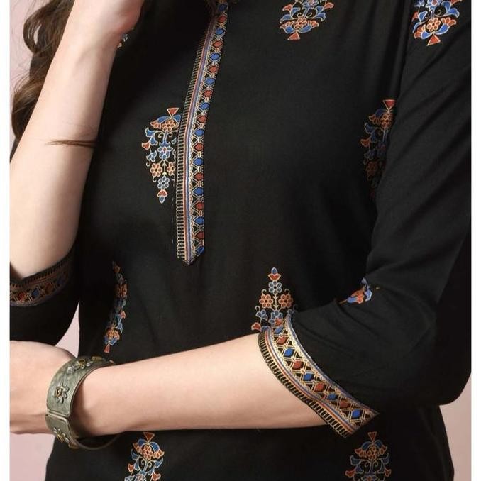 Laqueens RJP short kurti black ethnic India original motif print dewasa wanita remaja cewek pendek B