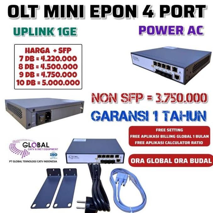Olt Epon Mini Global 4 Port Uplink 1Ge Tanpa Sfp New Stok