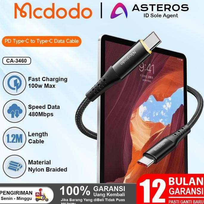 ASLI MCDODO KABEL TYPE-C TO TYPE-C FAST CHARGING 100W AUTO DISCONNECT CA-2840 ORIGINAL