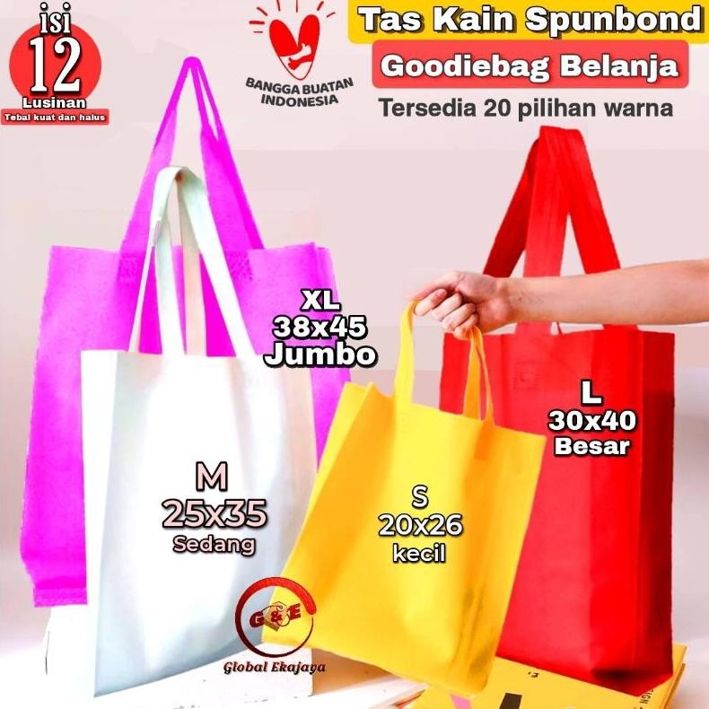 

rt-342 gd-90 Lusinan Tas Kain Spunbond Goodie Bag Tali Uk 38x45x10 30x40x10 25x35x10 20x26x10 Cm Totebag Godybag Original Original