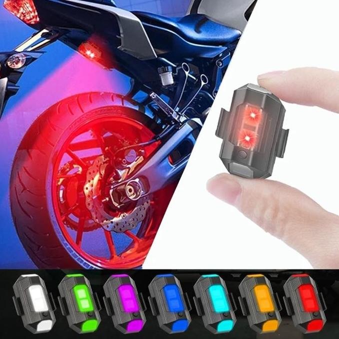 ASLI LAMPU LED MOTOR MOBIL 7 WARNA BISA KEDIP, RECHARGEABLE USB, TANPA KABEL, TEMPEL PRAKTIS