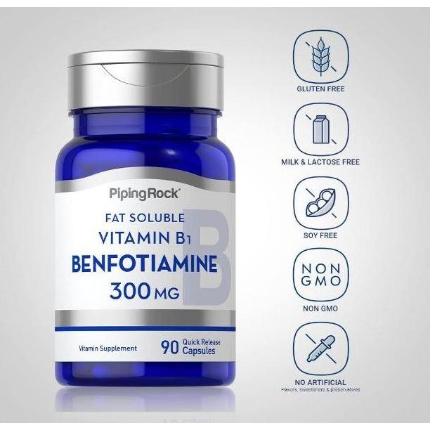 Pipingrock Benfotiamine 300mg | 90 Capsules | Fat Soluble Vitamin B1