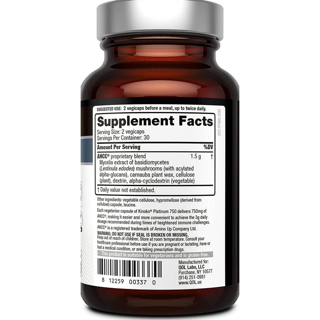Quality of Life Kinoko Platinum AHCC 750 mg 60 capsules untuk imun