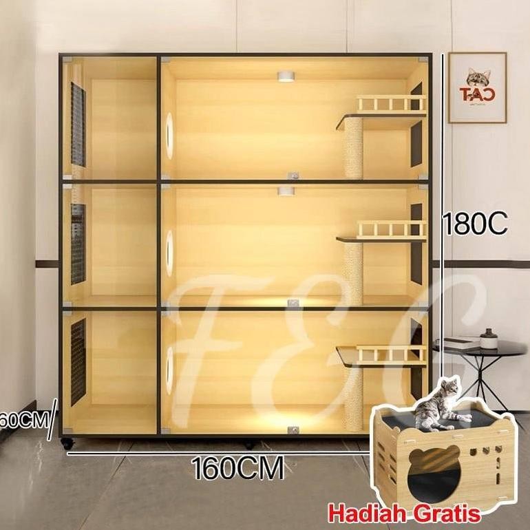 Lemari Kucing Rumah Kucing Kayu Tahan Air Ukuran Besar Ventilasi Optimal Rumah Kucing untuk Keluarga