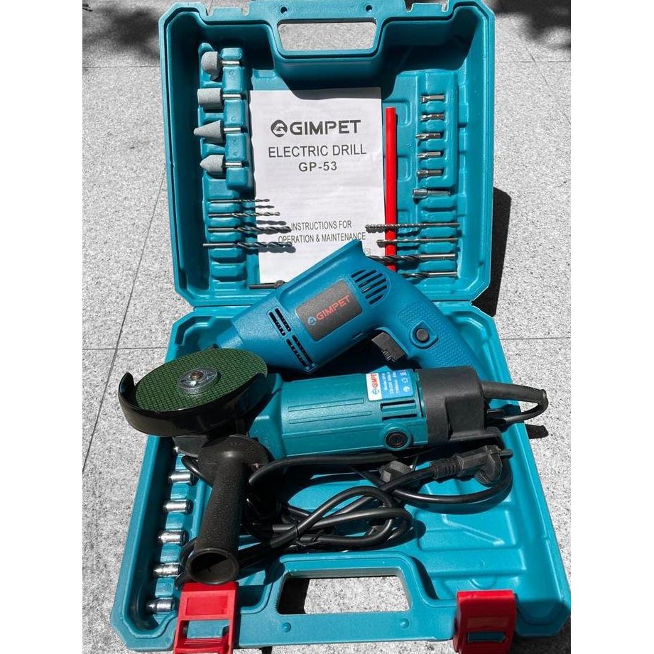Tersedia Paket Mesin Bor + Gerinda Gimpet Set Koper Power Tools Bor Listrik 10mm