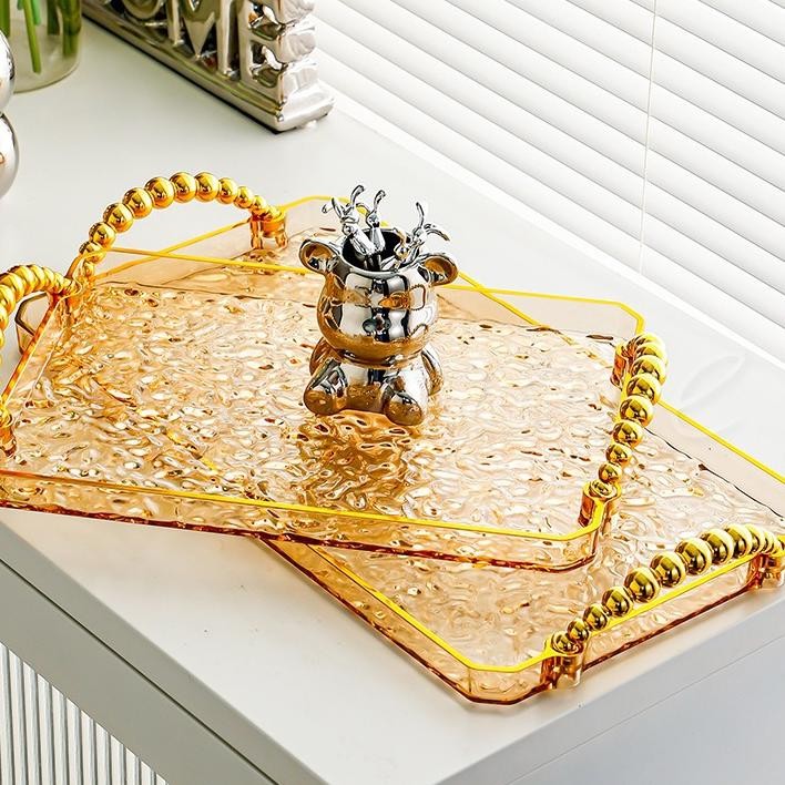 Mi.More Nampan Persegi Panjang Emas Nampan Buah Nampan Teh Nampan Kue Nampan Kotak Perhiasan Nampan 