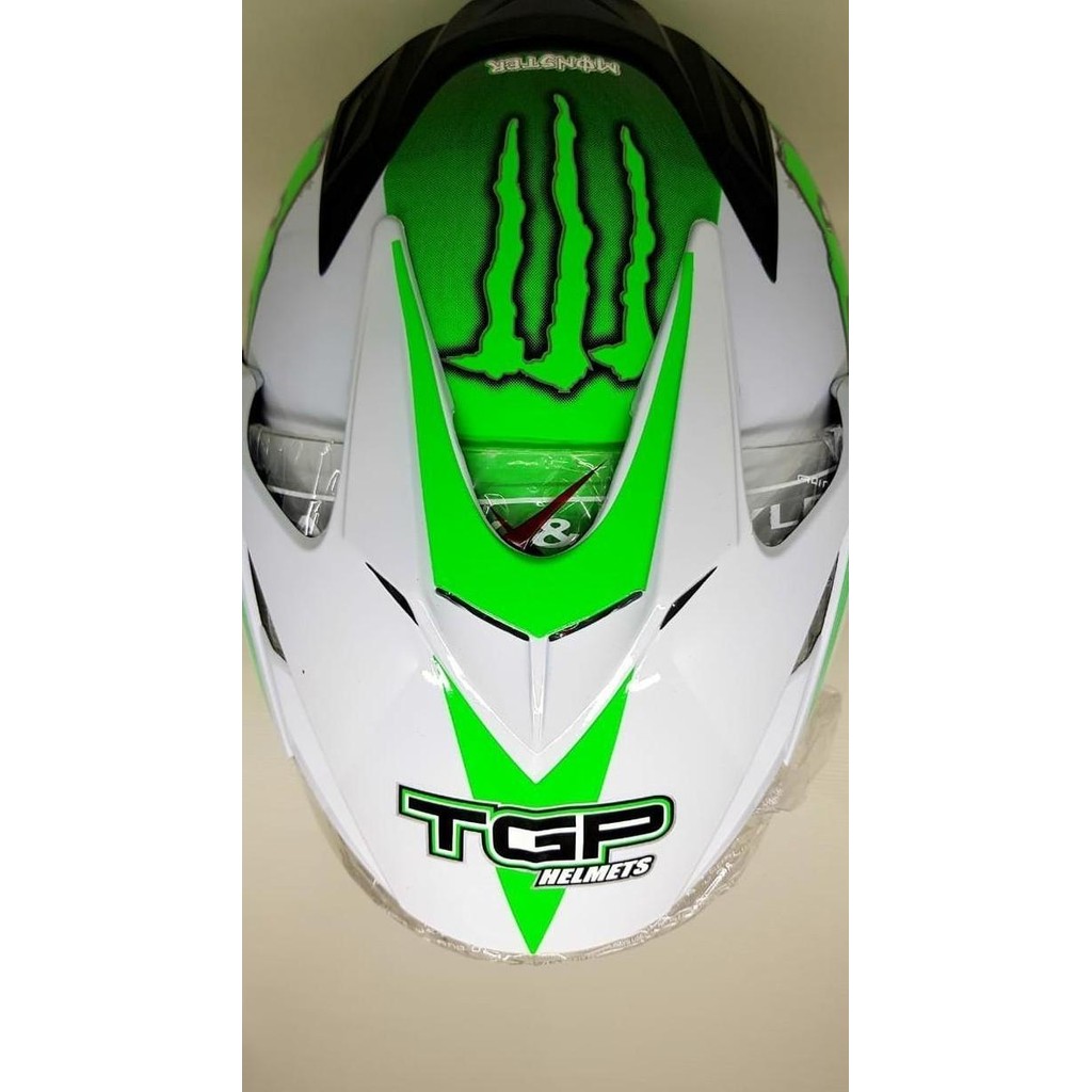 Helm Helmet Helem Double Visor Bxp Motif Monster Putih Hijau