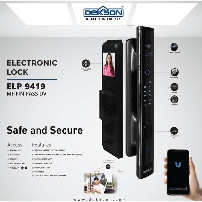 DEKKSON Smart Digital Electronic Lock ELP 9419 MF FIN PASS DV murah